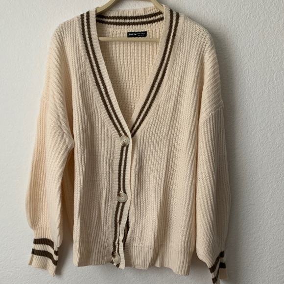 SHEIN Cream Cardigan with Brown Stripes - Picture 1 of 4